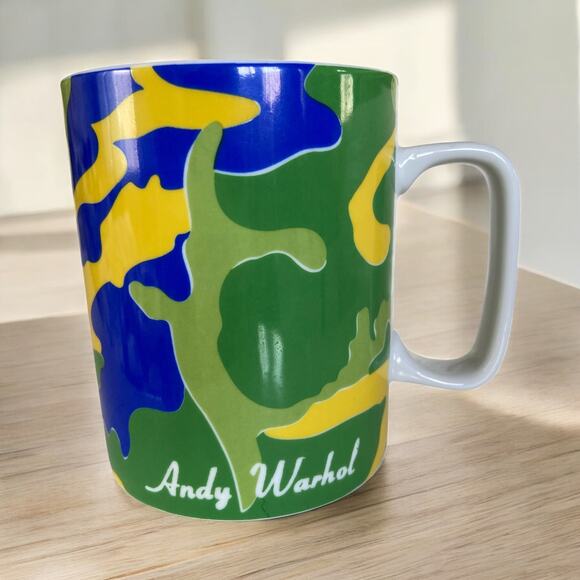 Artist Andy Warhol Green Blue & Yellow Camouflage Art 16oz Coffee Tea Mug - Picture 1 of 4